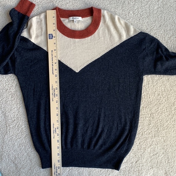 Madewell Color Block Classic Wool Blend Cream Blue Crew Neck Sweater Women’s XXS - Picture 8 of 10